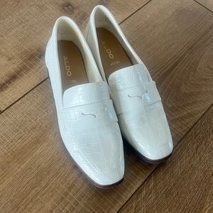 ALDO Women’s White Croc-Embossed Leather Loafers